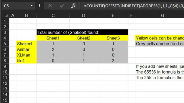 Search across sheets in function