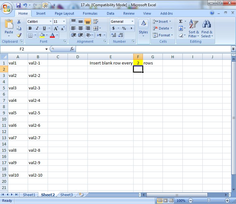 Insert Blank rows into table using functions